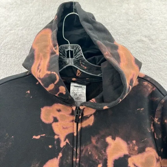 Adidas Hoodie Womens XL Black Sweatshirt Running Full Zip Bleach Dye Custom Gym - Picture 5 of 11